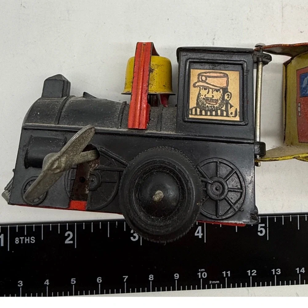 Vintage Wind Up Tin‎ Litho Comic Western Zig Zag Train Toy Set Locomotive Cars